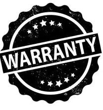 Round black 'Warranty' stamp with stars on a white background